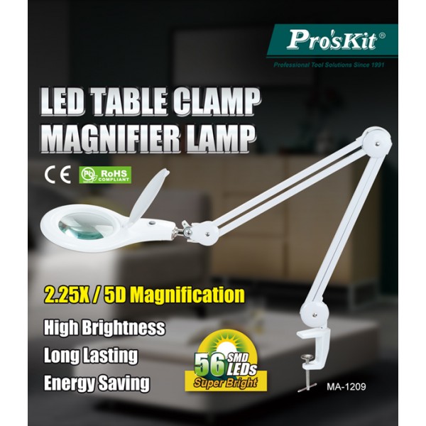 PROSKIT μεγεθυντικός φακός MA-1209LI με σφιγκτήρα, LED, 5D 2.25x, λευκός - PROSKIT