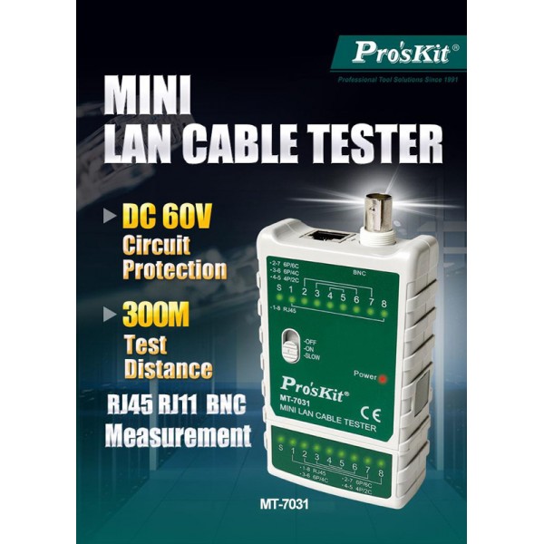 PROSKIT tester καλωδίων δικτύου MT-7031 για RJ45/11/12/22 & BNC - PROSKIT
