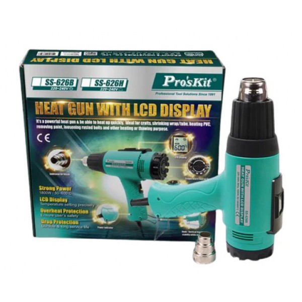 PROSKIT πιστόλι θερμού αέρα SS-626B με οθόνη, 1800W, 50~600 °C