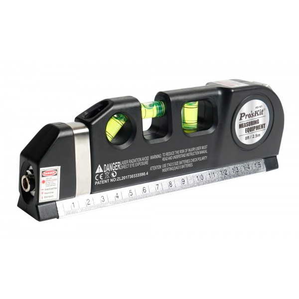 PROSKIT γραμμικό αλφάδι laser PD-161-C με κόκκινη δέσμη, μετροταινία - PROSKIT