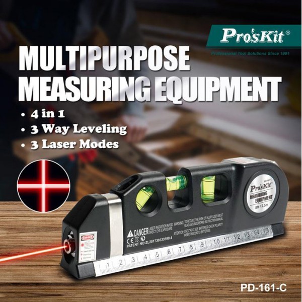 PROSKIT γραμμικό αλφάδι laser PD-161-C με κόκκινη δέσμη, μετροταινία - PROSKIT