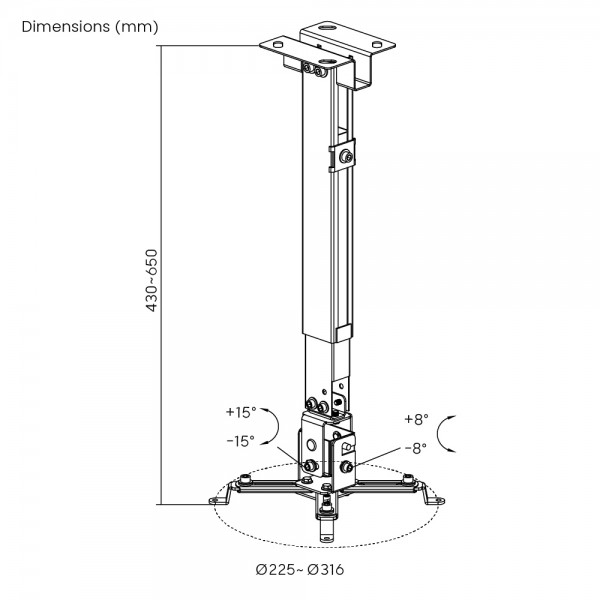 POWERTECH βάση projector οροφής PT-1255, έως 20kg