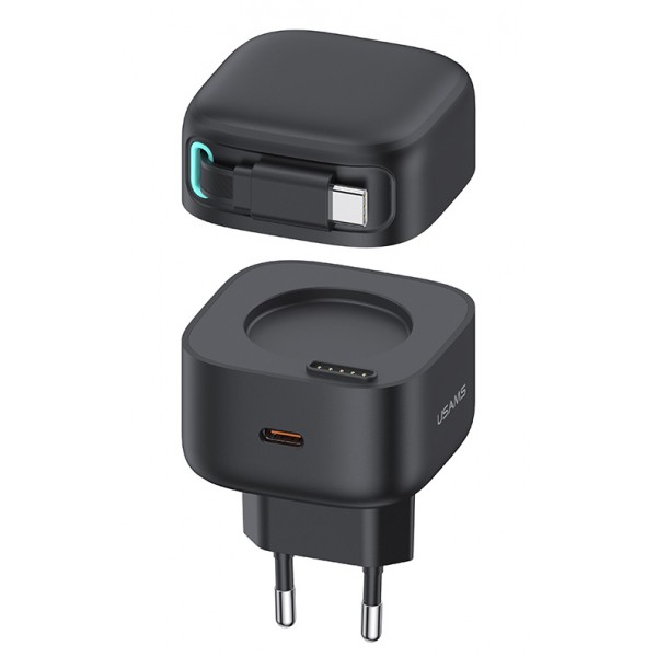 USAMS φορτιστής τοίχου US-CC202 με καλώδιο USB-C, USB-C, 35W GaN, μαύρος - Φορτιστές Κινητών