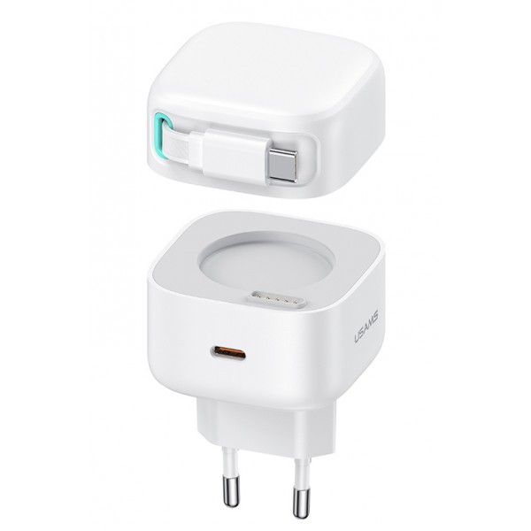 USAMS φορτιστής τοίχου US-CC202 με καλώδιο USB-C, USB-C, 35W GaN, λευκός - Φορτιστές Κινητών