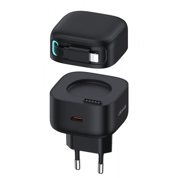 USAMS φορτιστής τοίχου US-CC209 καλώδιο Lightning, USB-C 35W GaN, μαύρος - Φορτιστές Κινητών