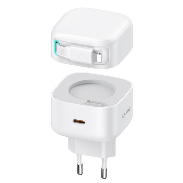 USAMS φορτιστής τοίχου US-CC209 καλώδιο Lightning, USB-C 35W GaN, λευκός - Φορτιστές Κινητών