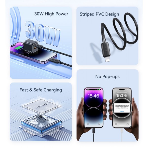 USAMS καλώδιο Lightning σε USB-C US-SJ692, 30W, 480Mbps, 1m, λευκό - USAMS