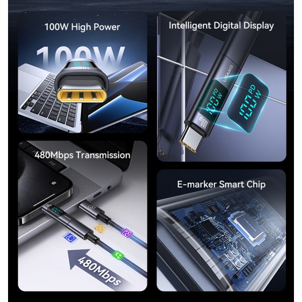 USAMS αντάπτορας USB-C US-SJ682 με οθόνη, 100W, γκρι - USAMS