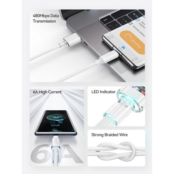 USAMS καλώδιο USB-C σε USB US-SJ658, 66W, 480Mbps, 1.2m, μαύρο - USAMS