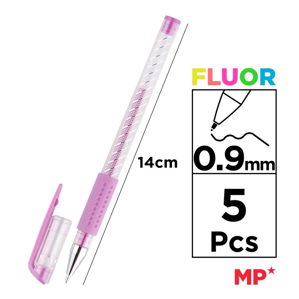 MP σετ στυλό fluorescent ballpoint PE124-5, 0.9mm, πολύχρωμα, 5τμχ - Γραφική Ύλη