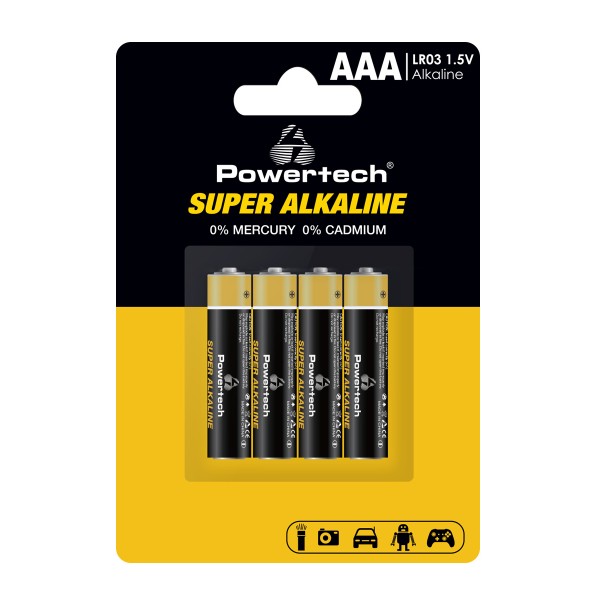 POWERTECH αλκαλικές μπαταρίες Super Alkaline PT-1213, AAA, 1.5V, 4τμχ - Powertech