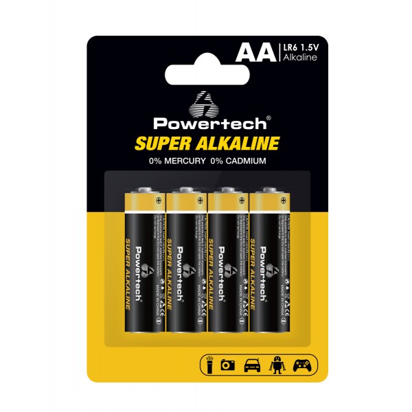 POWERTECH αλκαλικές μπαταρίες Super Alkaline PT-1214, AA, 1.5V, 4τμχ - Μπαταρίες Αλκαλικές