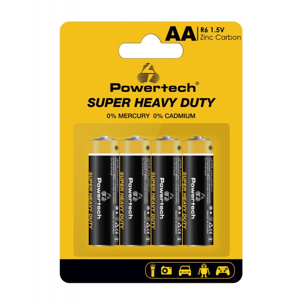 POWERTECH μπαταρίες Zinc Carbon Super Heavy Duty PT-1219, AA, 1.5V, 4τμχ - Μπαταρίες Αλκαλικές