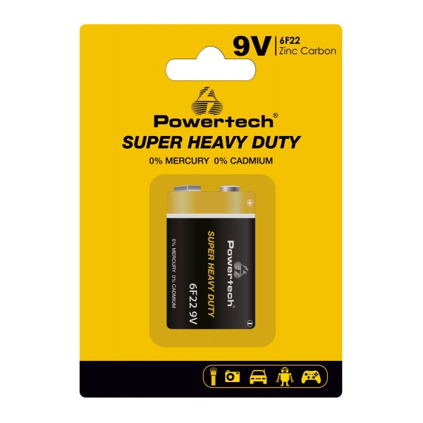 POWERTECH μπαταρία Zinc Carbon Super Heavy Duty PT-1220, 9V, 1τμχ - Powertech