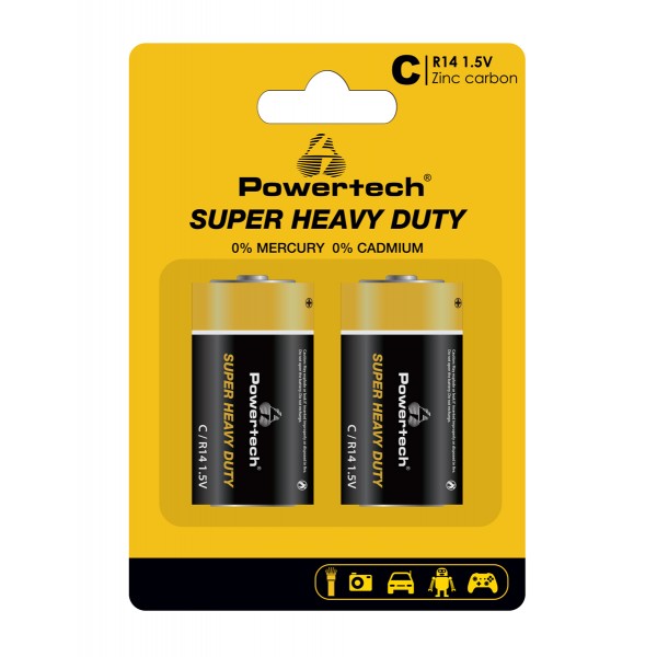 POWERTECH μπαταρίες Zinc Carbon Super Heavy Duty PT-1221, R14 1.5V, 2τμχ - Μπαταρίες Αλκαλικές