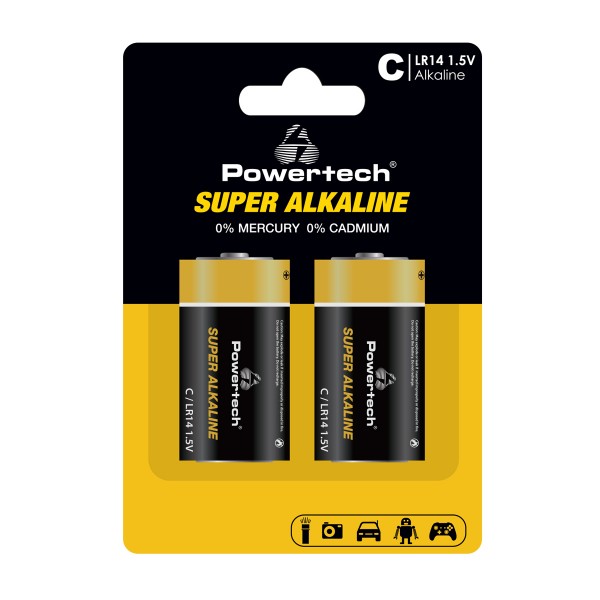 POWERTECH αλκαλικές μπαταρίες Super Alkaline PT-1216, LR14, 1.5V, 2τμχ - Μπαταρίες Αλκαλικές