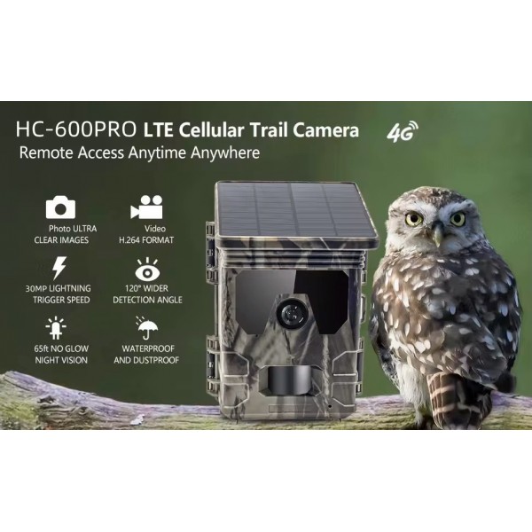 SUNTEK smart ηλιακή κάμερα κυνηγού HC-600PRO, PIR, 4G, 30MP/2K, SD, IP65 - Smart Κάμερες