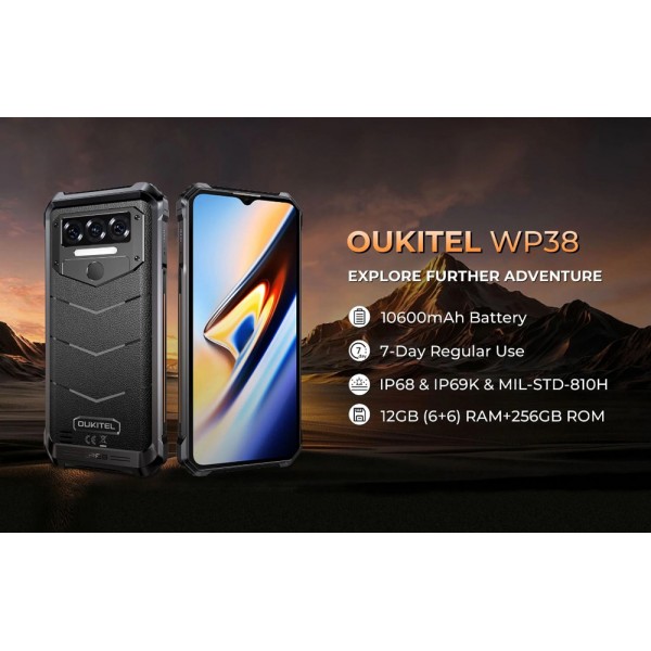 OUKITEL smartphone WP38, 6.52", 6/256GB, IP68/IP69K, 10600mAh, μαύρο - Smartphones