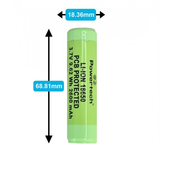 POWERTECH επαναφορτιζόμενη μπαταρία τύπου 18650 PT-863, 2600mAh - Μπαταρίες Επαναφορτιζόμενες