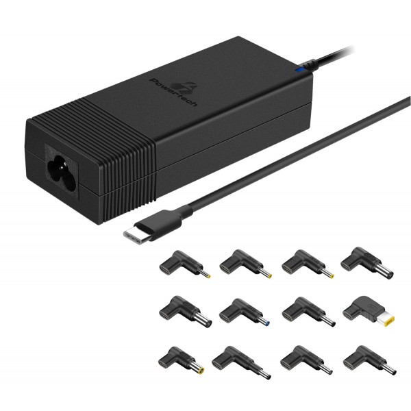 POWERTECH φορτιστής laptop PT-1256 με 12 βύσματα, USB-C PD, 90W, μαύρος - Φορτιστές Laptop