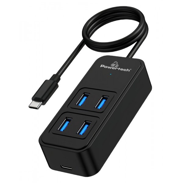 POWERTECH USB 3.2 hub PTR-0156 4x θυρών, 5Gbps, USB-C σύνδεση, 1m, μαύρο - USB Hubs - Card Readers