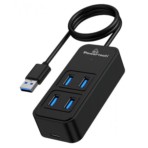 POWERTECH USB 3.2 hub PTR-0157, 4x θυρών, 5Gbps, USB σύνδεση, 1m, μαύρο - USB Hubs - Card Readers