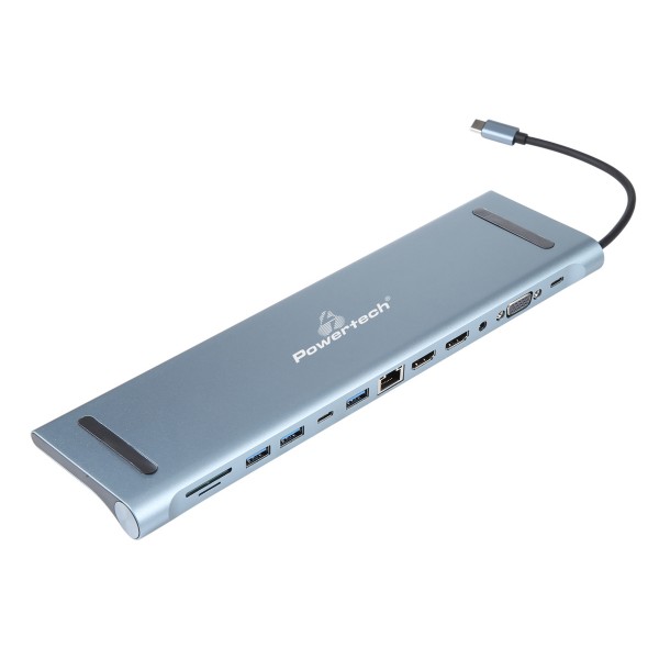 POWERTECH docking station BYL-2003U2, 12 θυρών, βάση laptop, USB-C, γκρι - Powertech