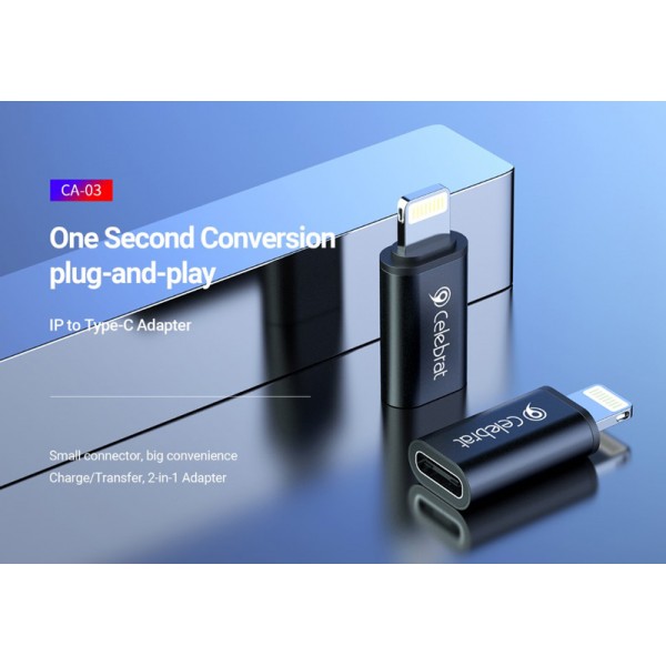 CELEBRAT αντάπτορας Lightning σε USB-C CA-03, 2A, 480Mbps, μαύρος - CELEBRAT