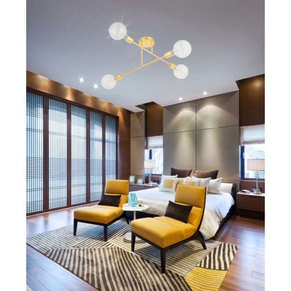 POWERTECH φωτιστικό οροφής HLL-0150, 4x E27, μεταλλικό, χρυσό - Φωτιστικά Οροφής