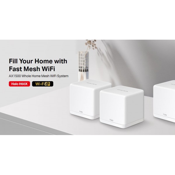MERCUSYS Mesh WiFi 6 System Halo H60X, 1500Mbps Dual Band, 3τμχ, V.1.0 - MERCUSYS