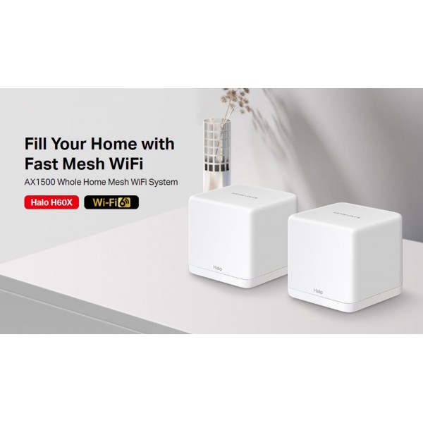 MERCUSYS Mesh WiFi 6 System Halo H60X, 1500Mbps Dual Band, 2τμχ, V.1.0 - MERCUSYS