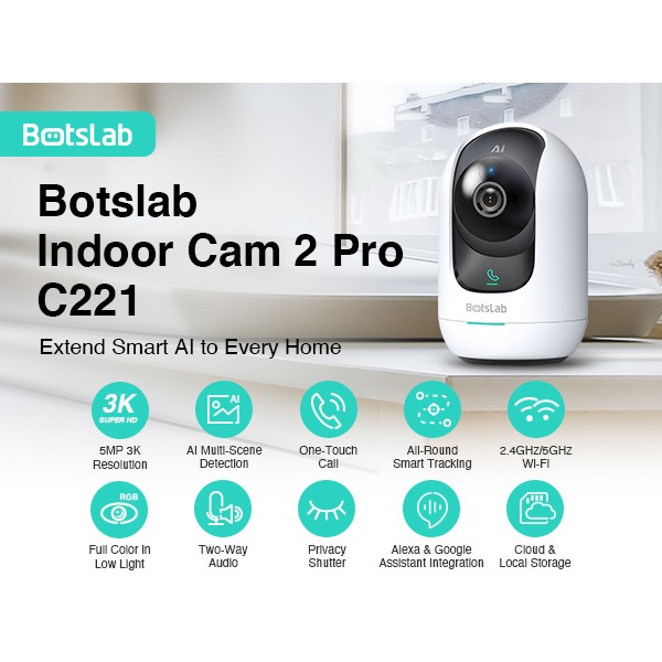 BOTSLAB smart κάμερα C221, 5MP/3K, WiFi, 360° PTZ, SD - Smart Κάμερες