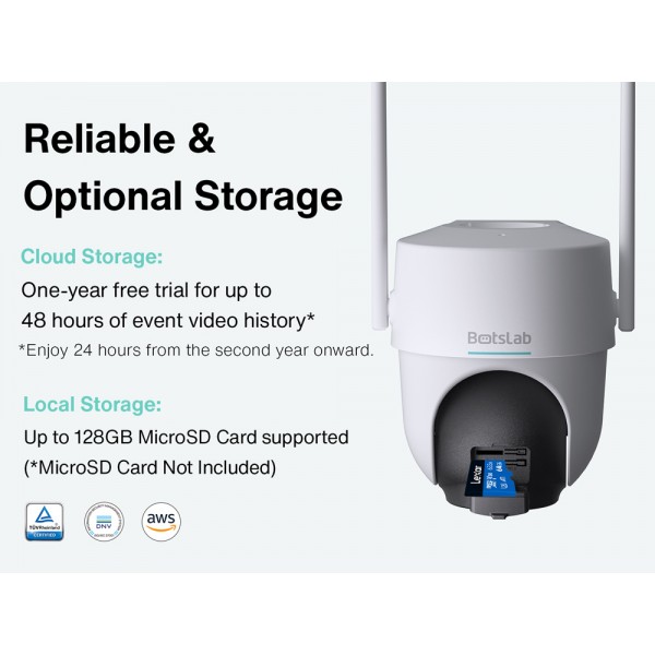 BOTSLAB smart ηλιακή κάμερα W313, 3MP/2K, WiFi, PTZ, SD, 5200mAh, IP65