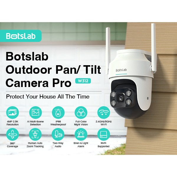 BOTSLAB smart κάμερα W312, 4MP/2.5K, WiFi & LAN, PTZ, SD, IP66 - Smart Κάμερες