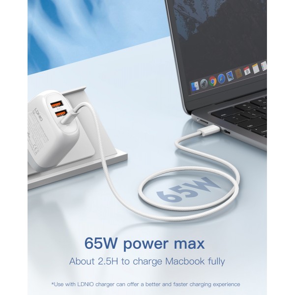 LDNIO καλώδιο USB-C LC901C, 65W PD, 480Mbps, 1m, λευκό