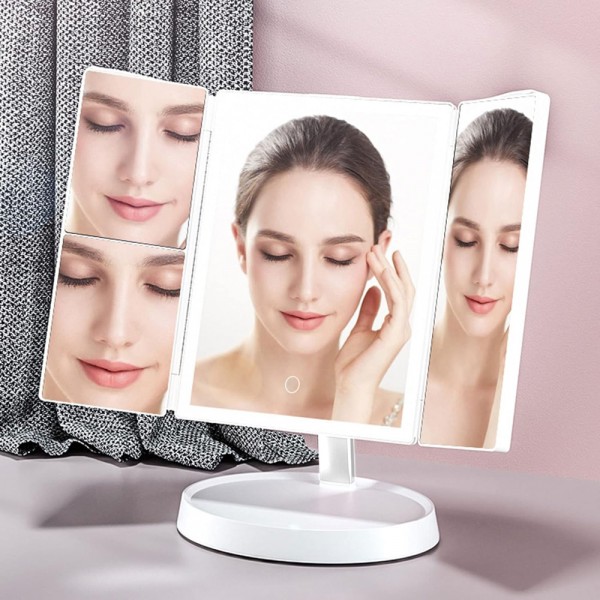 HOME USE επιτραπέζιος καθρέφτης HUH-0183, LED φως, 1x/2x/3x zoom, 2000mAh, λευκός - Προσωπικά Είδη