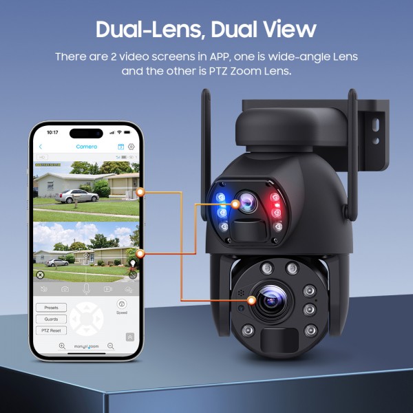 SECTEC smart ηλιακή κάμερα ST-5986M, 3MP dual lens, 20x zoom, WiFi, SD, PTZ - Smart Κάμερες