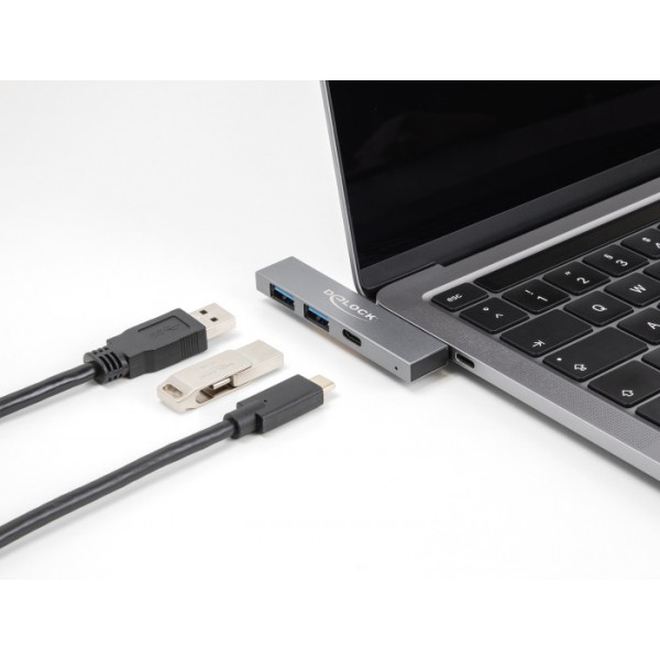 DELOCK USB hub 64275, 3x θυρών, 5Gbps, USB-C σύνδεση, γκρι - USB Hubs - Card Readers