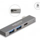 DELOCK USB hub 64275, 3x θυρών, 5Gbps, USB-C σύνδεση, γκρι