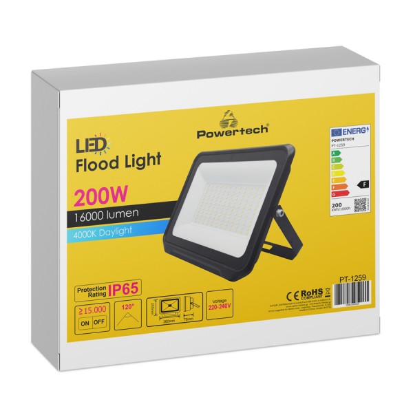 POWERTECH LED προβολέας PT-1259, 200W, 4000K, 16000lm, IP65 - Προβολείς