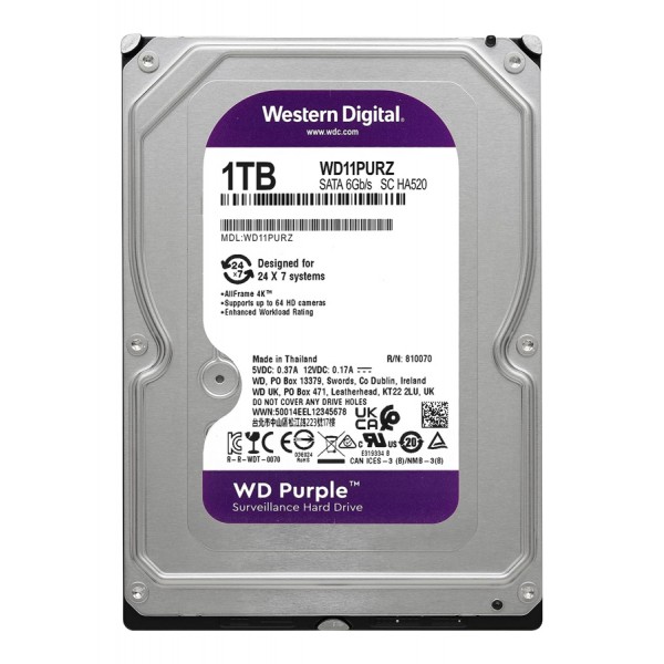 WD σκληρός δίσκος 3.5" Purple Surveillance 1TB, 256MB, 5400RPM, SATA III - WD