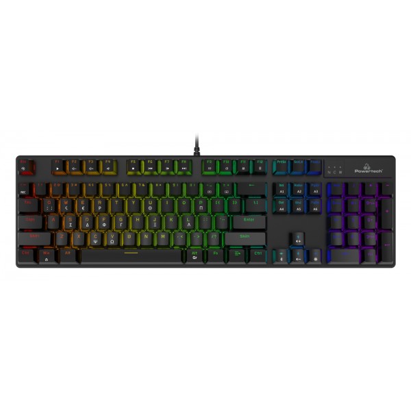 POWERTECH gaming μηχανικό πληκτρολόγιο PT-1254, ενσύρματο, RGB, μαύρο - Πληκτρολόγια
