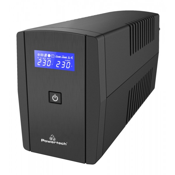 POWERTECH UPS Line Interactive PT-1296 με οθόνη, 1100VA, 660W, 2x Schuko - Τροφοδοσία Ρεύματος