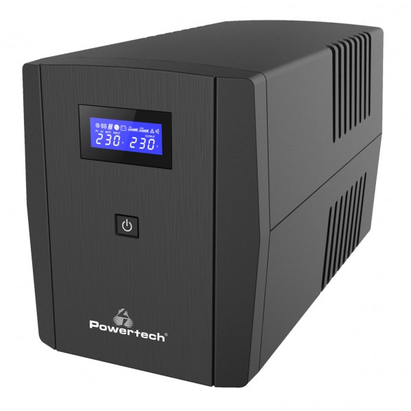 POWERTECH UPS Line Interactive PT-1297 με οθόνη, 1500VA, 900W, 4x Schuko, 2x RJ45/RJ11, USB Type B - Τροφοδοσία Ρεύματος