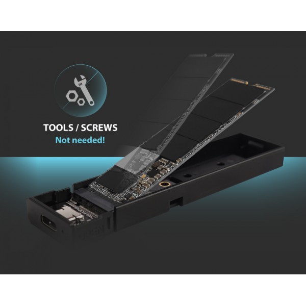 SILICON POWER θήκη για M.2 PCIe NVMe/SATA SSD PD60, tool free, 10Gbps, μαύρη