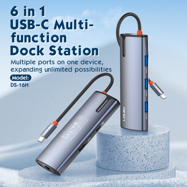 LDNIO docking station DS-16H, 6 θυρών, USB-C σύνδεση, 4K, 100W PD, γκρι - Σύγκριση Προϊόντων