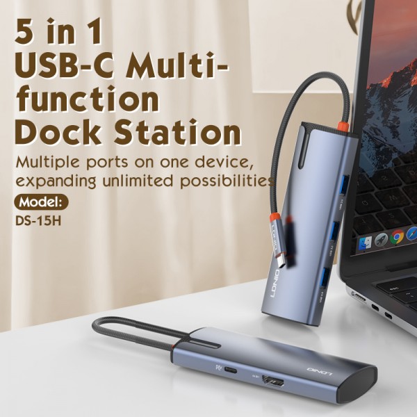 LDNIO docking station DS-15H, 5 θυρών, USB-C σύνδεση, 4K, 100W PD, γκρι - Σύγκριση Προϊόντων