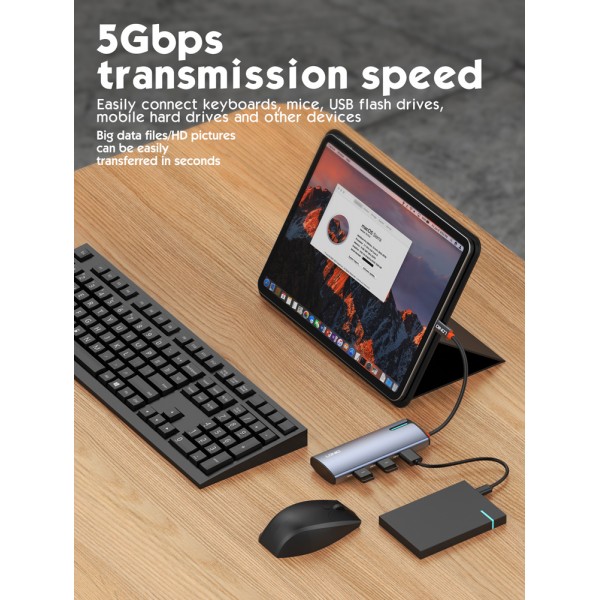 LDNIO docking station DS-15H, 5 θυρών, USB-C σύνδεση, 4K, 100W PD, γκρι