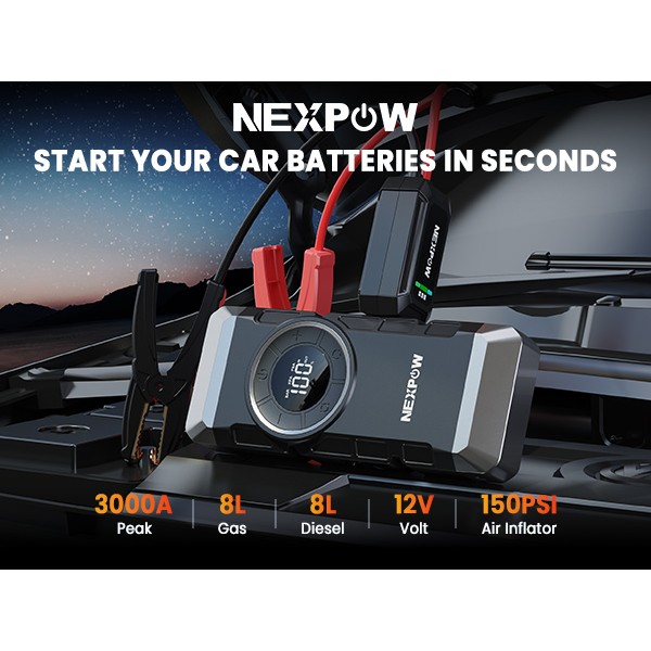 NEXPOW εκκινητής μπαταρίας & συμπιεστής αέρος NP2, 12V/3000A, 150PSI, 12000mAh - Σπίτι & Gadgets