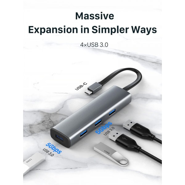 CABLETIME USB hub CT-HUBP4, 4x θυρών, 5Gbps, USB-C σύνδεση, γκρι - Σύγκριση Προϊόντων